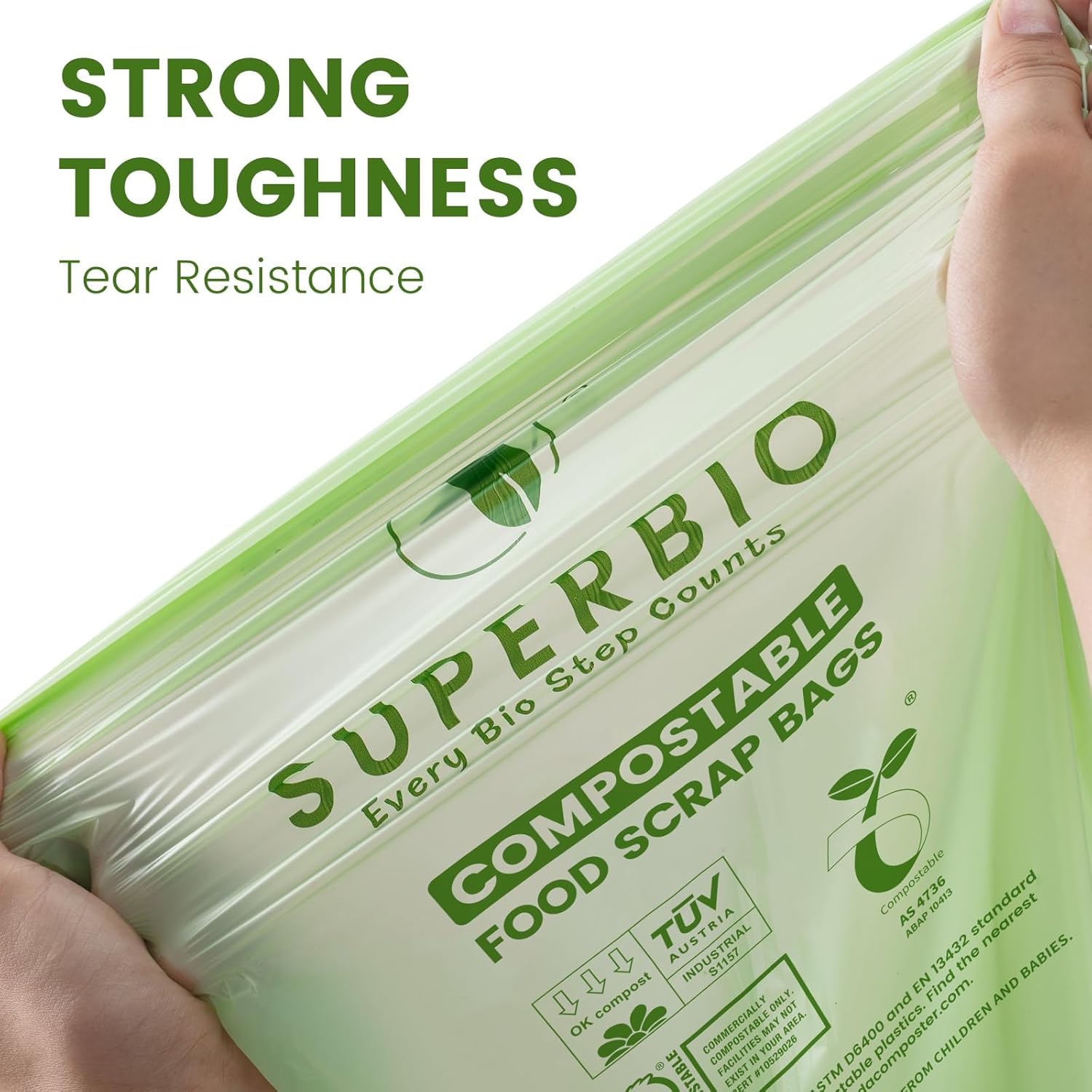 SUPERBIO 13 Gallon Compostable Kitchen Waste Bags, 50 Count, 1 Pack, Flat top Food Scrap bags, Certified by BPI and OK compost INDUSTRIAL, 49.2L, 0.87 Mil