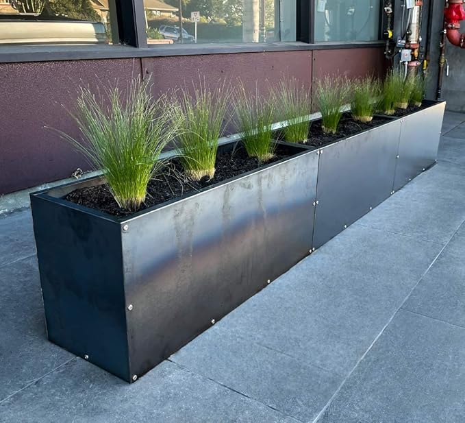 DIY CARTEL Corten Steel Rectangular Outdoor Planter Box, Rustic & Modern Farmhouse Design, Large Raised Metal Garden Bed for Commercial & Residential Use (36in x 12in x 16in)