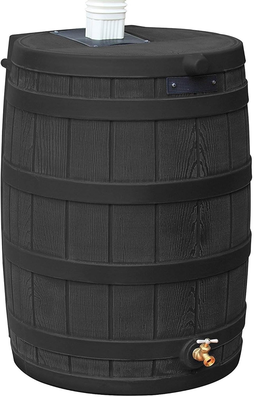 Good Ideas Rain Wizard 50 Gallon Plastic Outdoor Home Rain Barrel Water Storage Collector with Brass Spigot and Flat Back Design, Black (3 Pack)