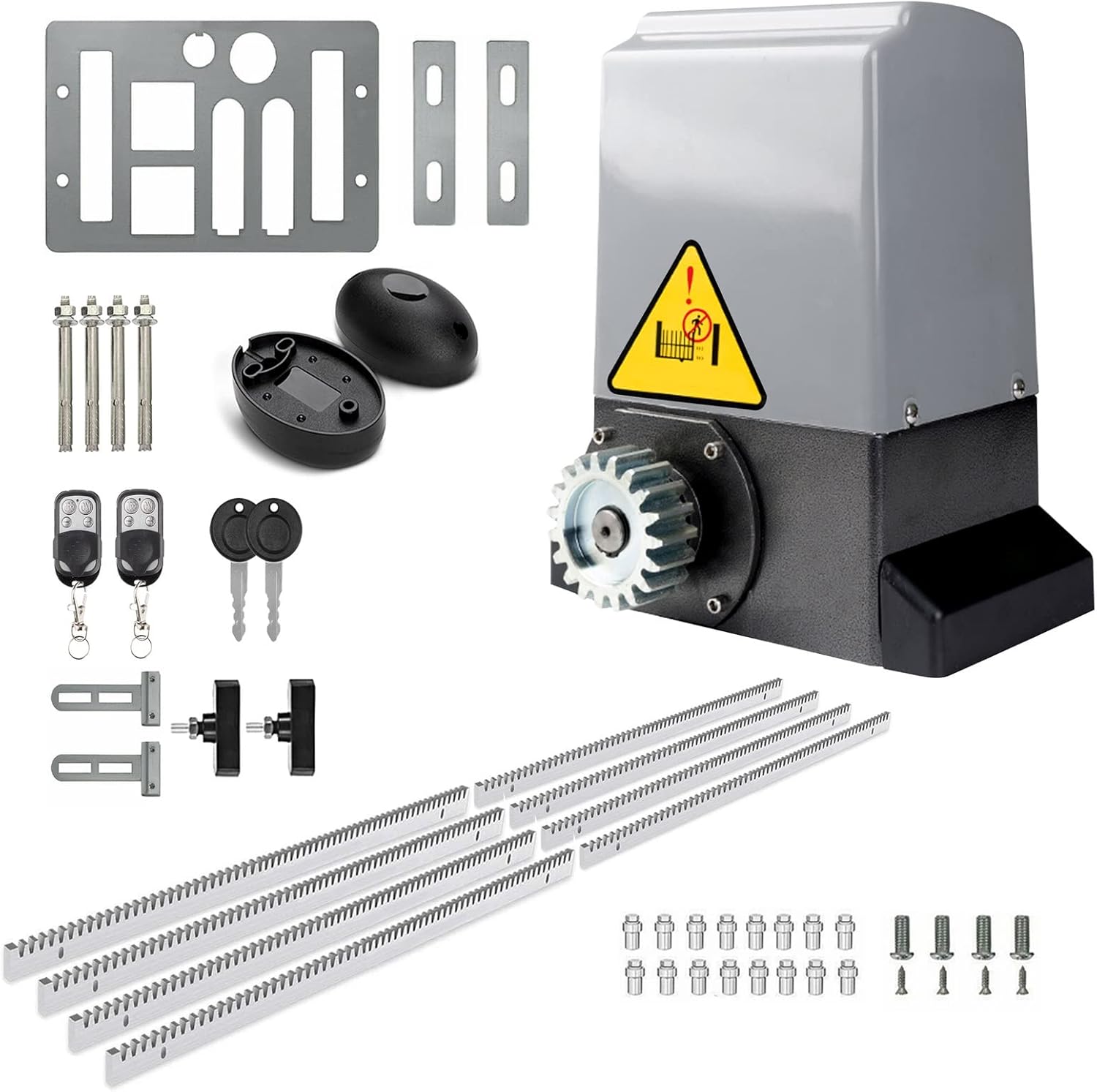 Blütezeit 5290lb Automatic Sliding Gate Opener Rack Drive Operator for Heavy Driveway Slide Gates Up to 40 Feet, Rolling Gate Motor with 2 Remote Controls, Infrared Sensor & Complete Hardware Kit