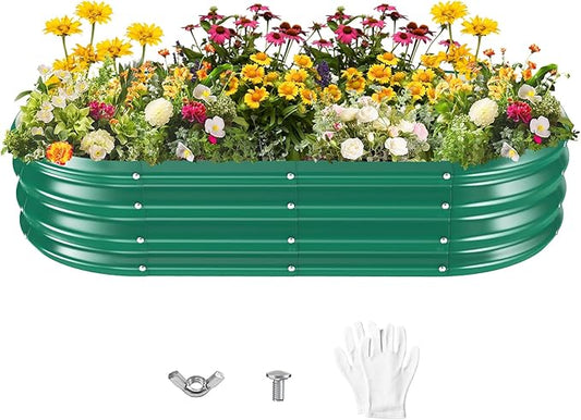 Galvanized Raised Garden Beds for Gardening - 60 x 32 x 12 inch Oval Metal Planter Boxes Above Ground Outdoor for Vegetables,Flowers,Herbs, Garden Container Green (1, 5X2.7X1FT)