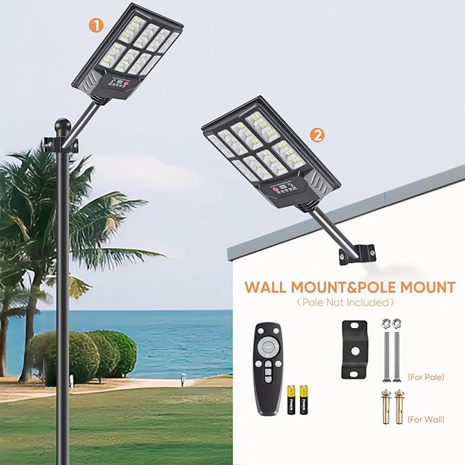 6PACK Solar Lights Outdoor Waterproof, 6500K Dusk to Dawn Solar Street Light Motion Sensor with Remote Control, LED Security Light for Outside Garden Yard Parking Lot, Outdoor Flood Lights