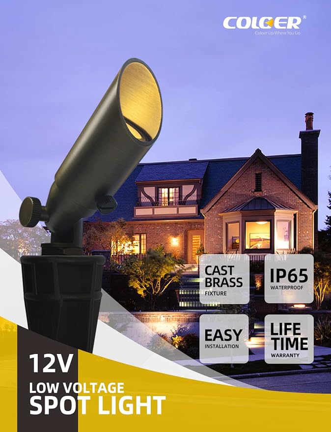COLOER Mini Size Die-cast Brass Landscape SpotLights Outdoor, 12Volt AC/DC Low Voltage Garden Driveway Lights,IP65 Waterproof Outdoor Yard Lighting(104B, Bronze, 10-Pack Without Bulb)