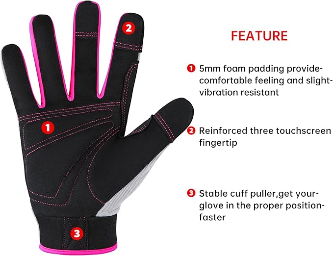 DULFINE Work Gloves for Women,Flexible Breathable Fit-Padded Knuckles & Palm,Touch Screen,Ideal for Gardening Yardwork Warehouse