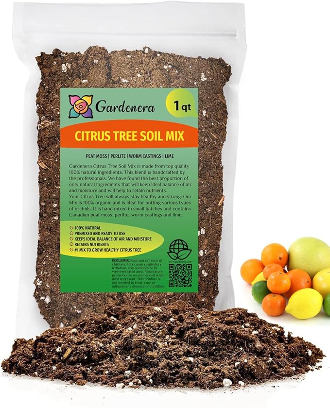 Citrus Tree Potting Soil Mix, Special Blend for Indoor Oranges, Lemons, Limes and More - (1 Quart Bag)