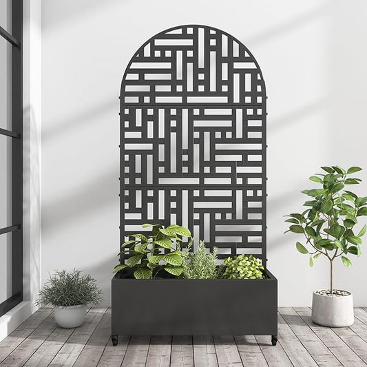Casaphoria Metal Raised Garden Bed with Trellis and Wheels, 72"x35"x16" Arched Planter Box for Climbing Plants, Vegetables & Vines, Features Drainage Holes and Privacy Screen (Black-Helen)