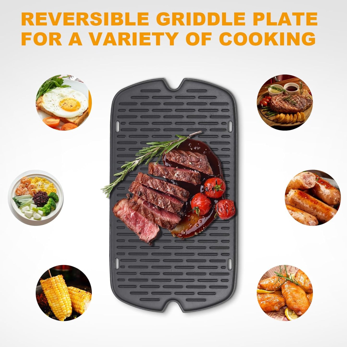 Cast Iron Grill Griddle for Weber 9010001 9011701 9013001 9020001 9030001 Traveler Portable Grill Accessories, Reversible Full Size Cooking Plate with Carry Bag