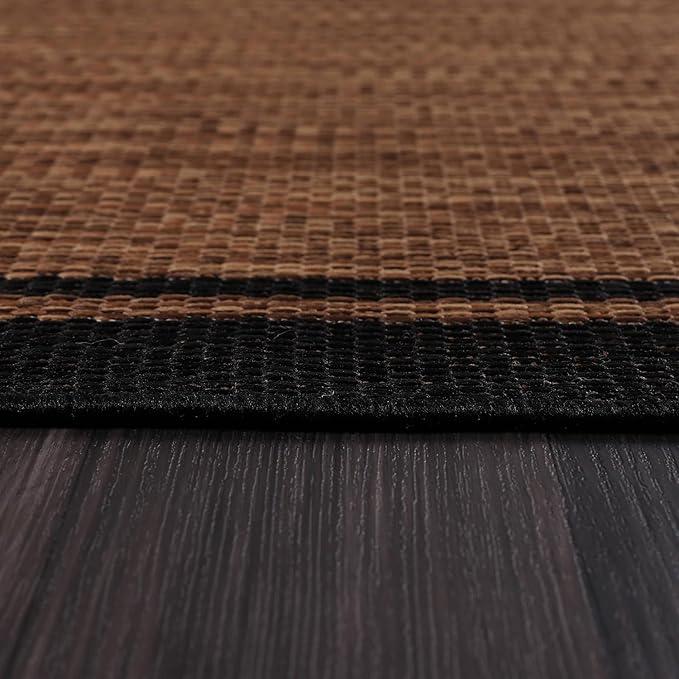 CAMILSON Indoor Outdoor Rug, 5x7 Bordered Nut Brown Black Modern Area Rugs for Indoor and Outdoor Patios, Kitchen and Hallway Mats, Washable Porch Deck Outside Carpet (Bordered Nut Brown Black, 5 x 7)