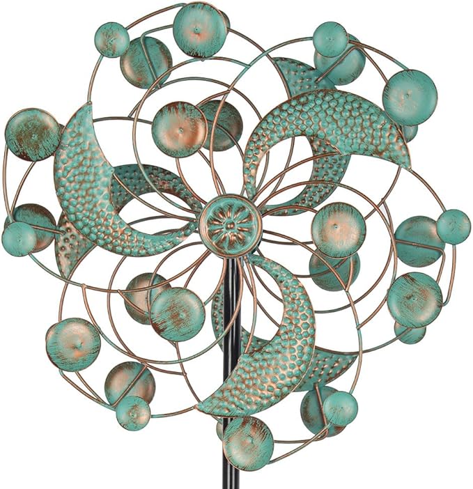 DREAMYSOUL Wind Spinner, Kinetic Wind Spinners Outdoor Metal, Garden Spinner for Yard Outside Patio Lawn Decor (Green & Cooper)