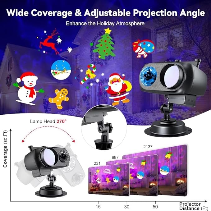 Decorative Lighting Projectors Outdoor, Chirstmas LED Projection Lamp with Remote Control & Timer Function for Xmas Holiday Party Garden Patio Decoration
