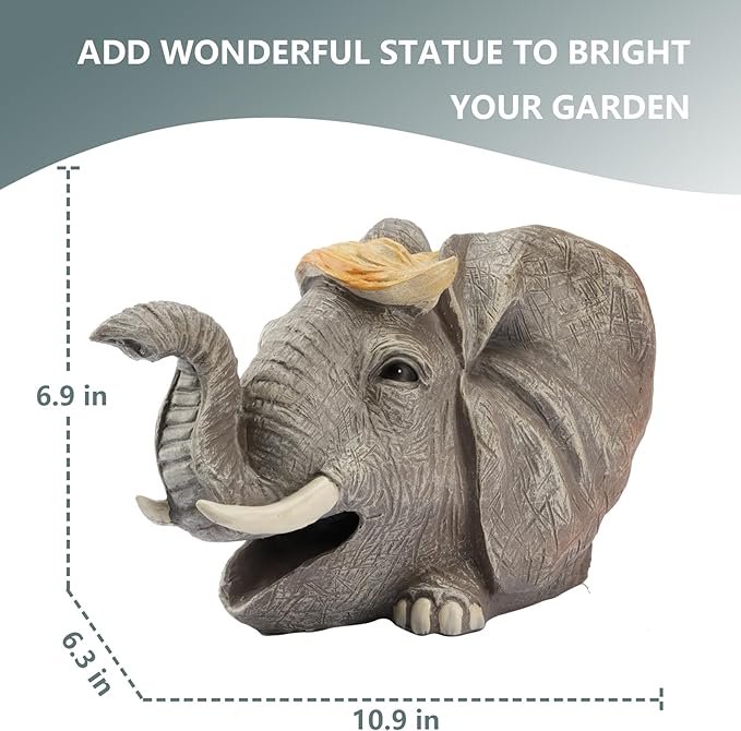 Elenon Elephant Decorative Gutter Downspout Extension Statue, Animal Gutter Guardian Rain Downspout Extender, Garden Splash Block Outdoor Sculpture for 3" × 4" Down Spouts Decor