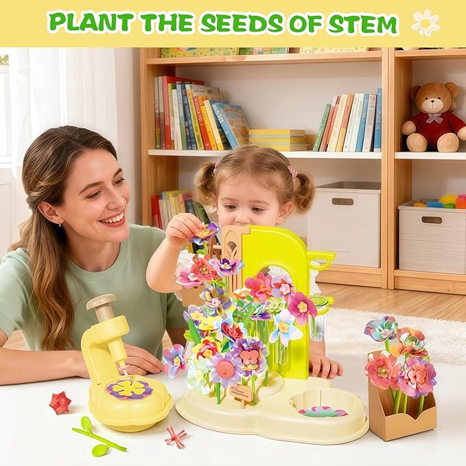 DIY Flower Bouquet Crafts Kit for Kids Ages 4-8, Fabric Flower Bouquets Toys, Arts and Crafts Flower Making Kit for Kids, Educational Creative Christmas Birthday Gift for 4 5 6 7 8 9 10 Year Old Girls