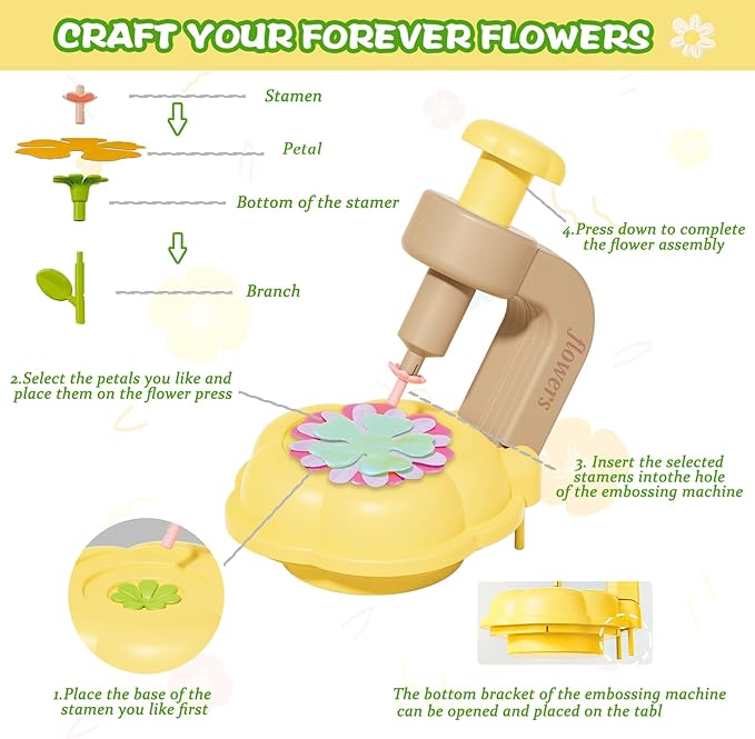 DIY Flower Bouquet Crafts Kit for Kids Ages 4-8, Fabric Flower Bouquets Toys, Arts and Crafts Flower Making Kit for Kids, Educational Creative Christmas Birthday Gift for 4 5 6 7 8 9 10 Year Old Girls