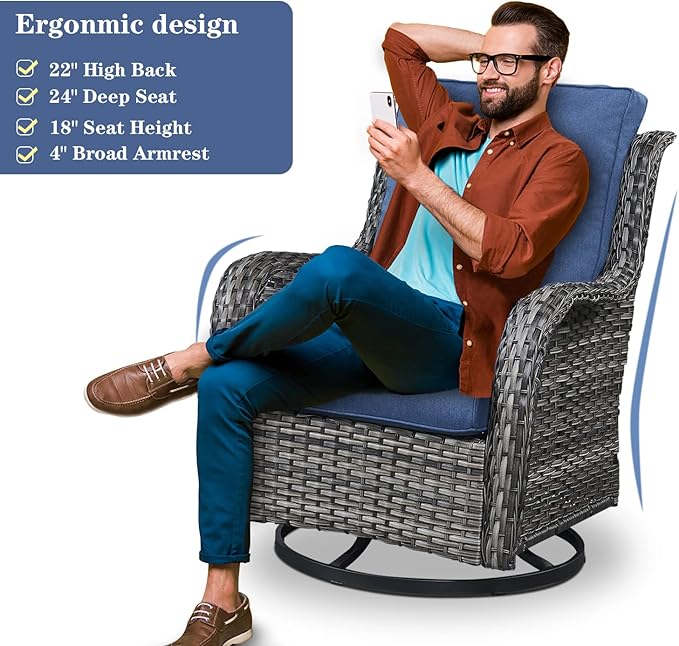 4 Pieces Patio Furniture Sets, Wicker Patio Swivel Glider Chair with Ottomans, Outdoor Furniture Set for Outside Porch, Deck, Balcony, Garden