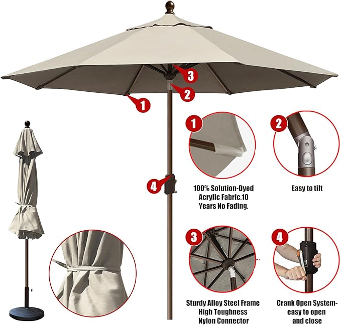 EliteShade USA 10-Year-Non-Fading 10Ft Market Umbrella Patio Umbrella Outdoor Table Umbrella with Ventilation, Antique Beige