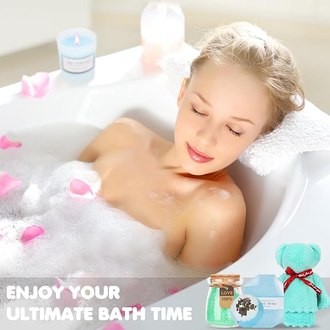 Birthday Gifts for Women, Gift Baskets for Women, Relaxing Spa Gifts Care Package with Luxury Flannel Blanket, Light-Up Rose Flower, Unique Mothers Day Gifts for Mom, Wife, Grandma, Sister, Friends