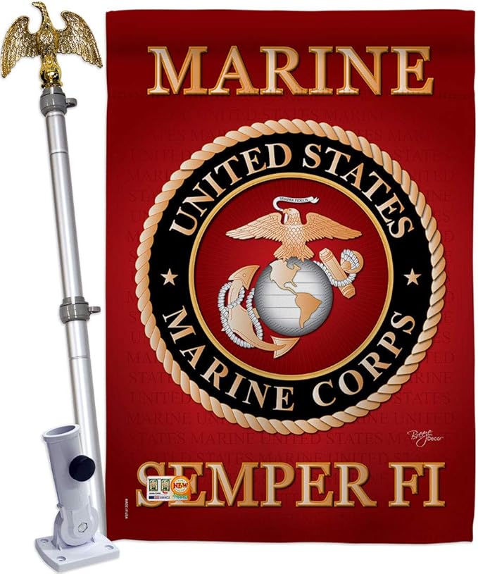 Breeze Decor HS108057-BO-02 Marine Corps Americana Military Decorative Vertical Set, House Flag 28" x 40", Thick Fabric