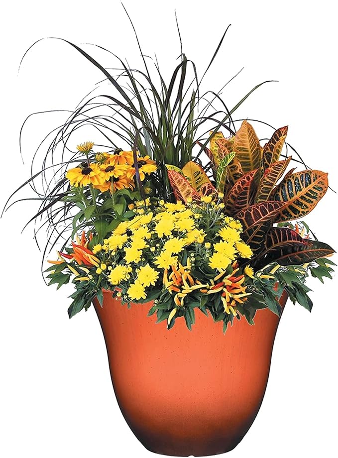 Classic Home and Garden Indoor/Outdoor Round Honeysuckle Resin Flower Pot Planter, Orange Ember, 13"