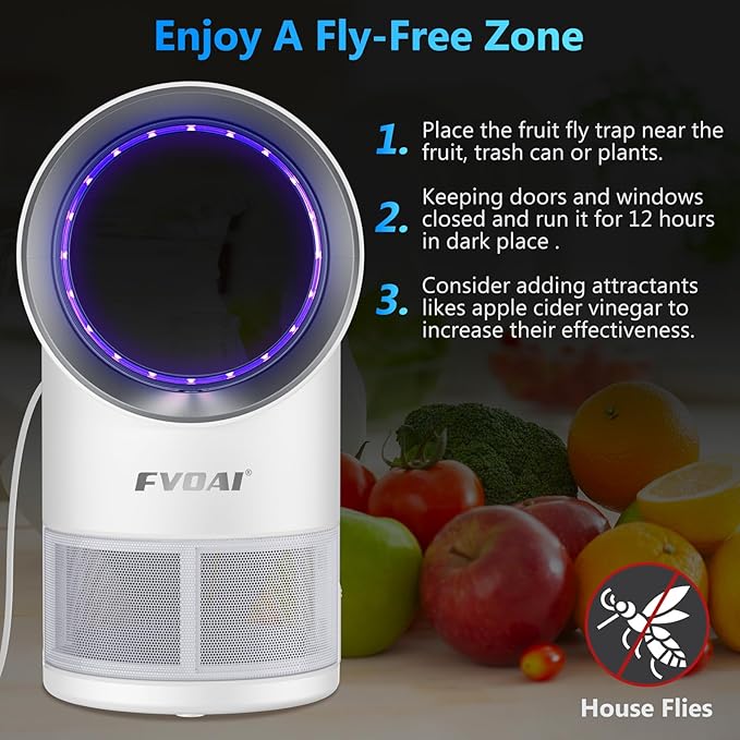 Fruit Fly Trap for Indoors, Fly Traps Indoor for Home Indoor Insect Trap with Suction, Time Setting, Bug Light & 10 Pcs Sticky Glue Boards (White)