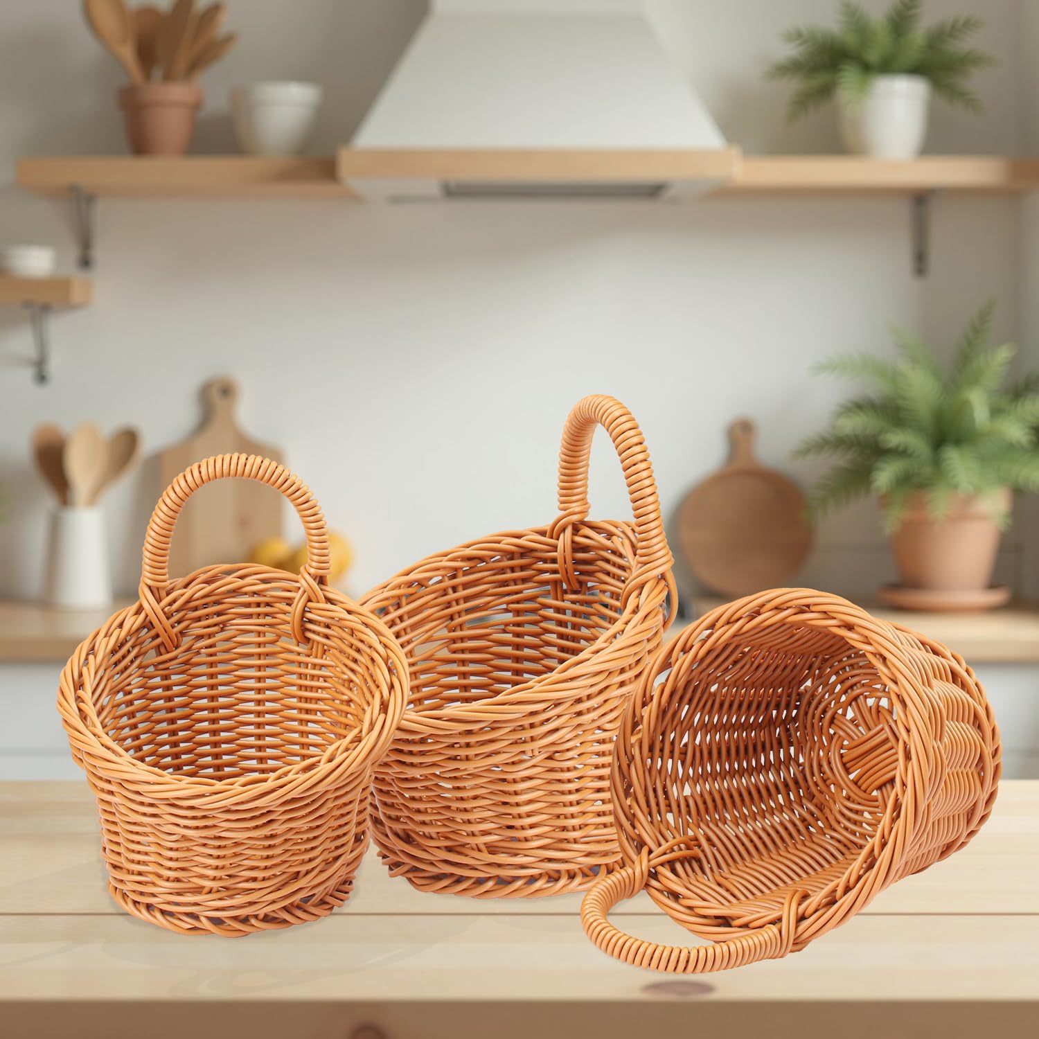 8 Pack 5.5 x 4.3 inch Woven Hanging Fruit Basket, Wall Hanging Wicker Baskets, Wall fruit Wicker Basket for Kitchen, Planter, Vegetable & Fruit, Boho Home Decor