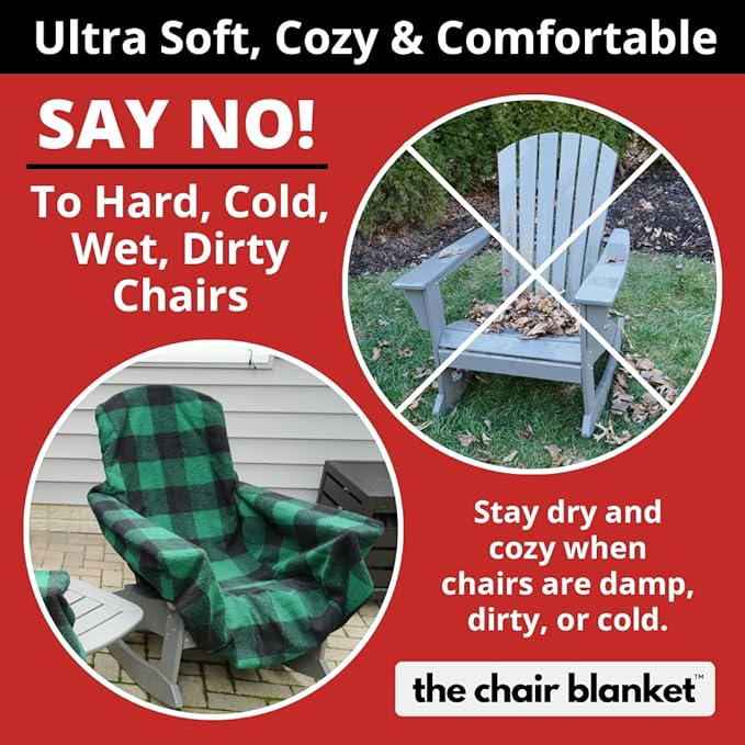 CITYBONFIRES The Chair Blanket – Reversible, Waterproof & Sherpa-Lined - Stretchable Elastic Back - Original Patio Chair Cover – Ideal for Homes and Outdoor Furniture- with Carry Pouch – Green Plaid