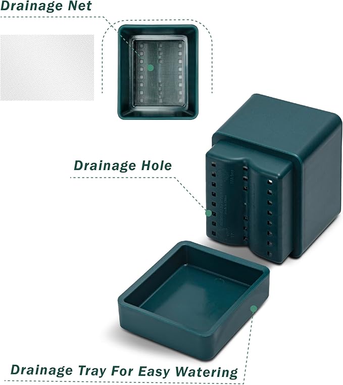 4 Inch Herb Planter Pot, Plastic Planter with Drainage Holes and Saucer, Modern Decorative Gardening Pot for Indoor Plants, Flowers, Herbs, Succulents, Green, Set of 6, 76-Y-C-6