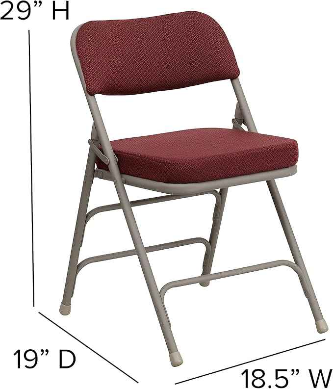 Flash Furniture Hercules Series Metal Folding Chairs with Cushioned Seat, Fabric Upholstered Event Chairs with 300-lb. Static Weight Capacity, Set of 2, Burgundy