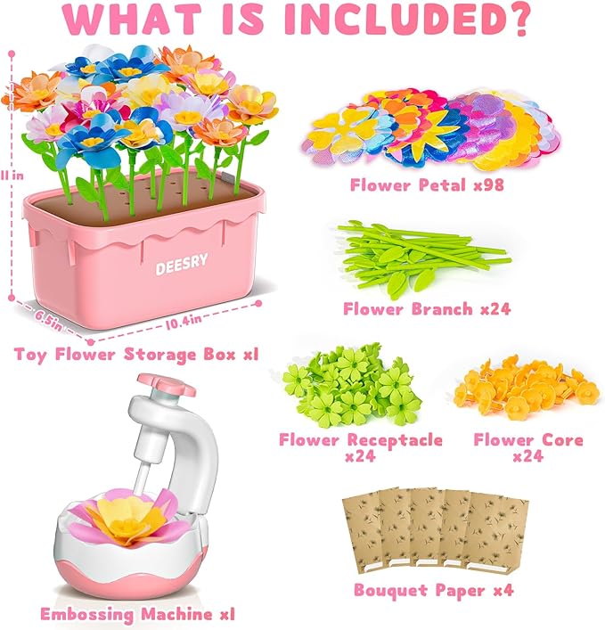 Deesry Craft Kits for Kids Ages 4-8, DIY Arts and Christmas Crafts for Kids, Fabric Flower Bouquets Toys with Storable Box, Flower Making Toy, Birthday Gifts for 4 5 6 7 8 Years Toddler Girl Toys