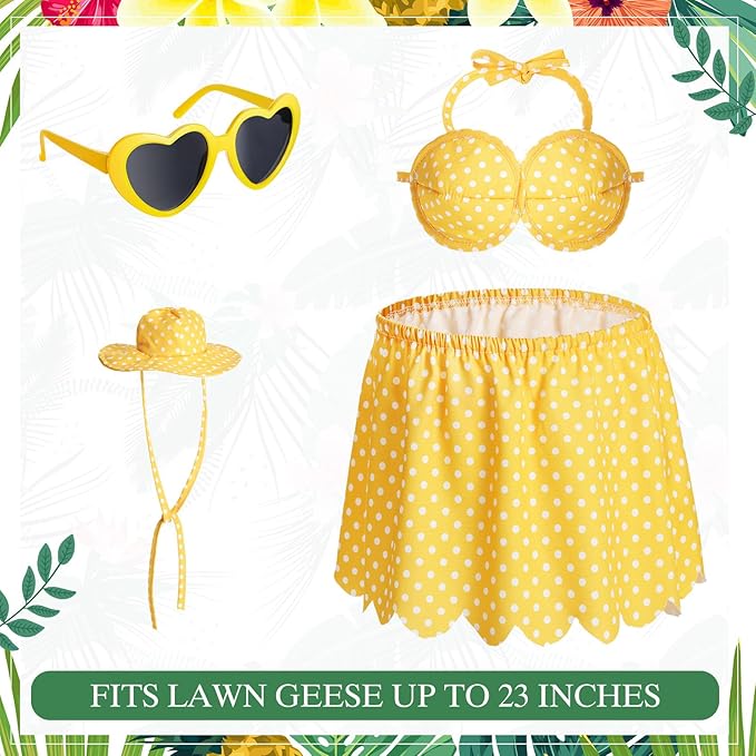 Bikini Goose Outfit Lawn Goose Clothing Porch Goose Outfits Summer Yard Goose Outfits Hawaiian Luau Goose Outfit for 23'' Lawn Goose Outdoor Decoration(Bikini,Yellow)