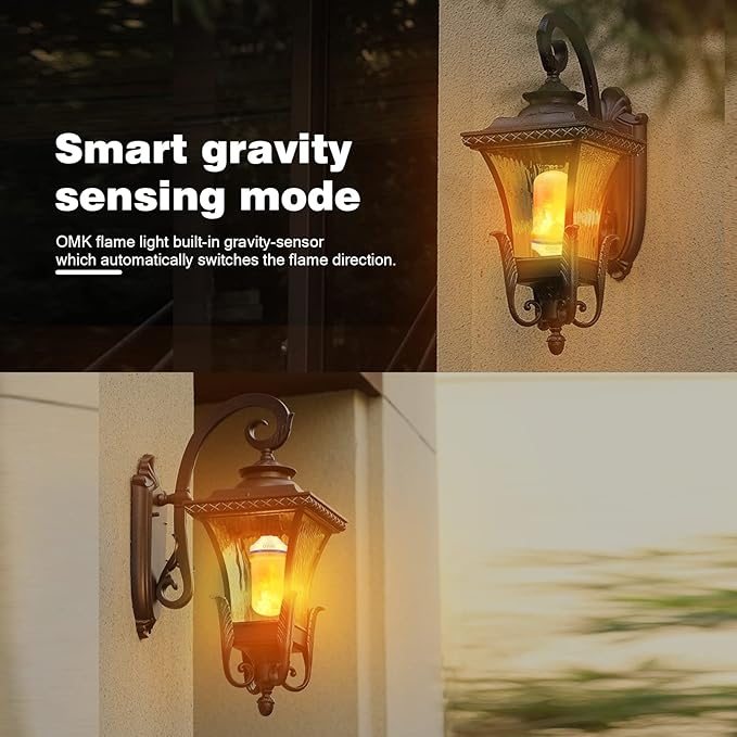 OMK 4 Pack Flickering Light Bulbs Christmas Decorations Sunlight LED Flame Effect Light Bulbs 4 Modes Fire Flickering Light Bulbs for Party Indoor Outdoor Decor Holiday Gifts