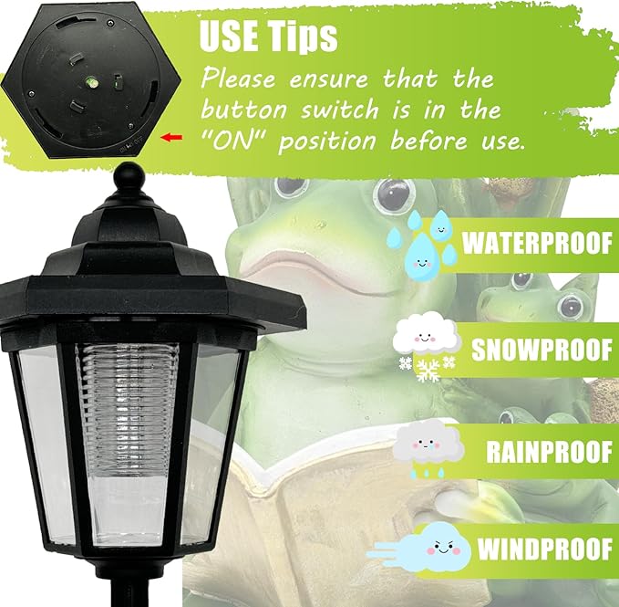 Frog Garden Statue with Solar Lantern - 16“ Outdoor Solar Lights Frog Figurine for Outside, Yard, Patio, Lawn Decor, Housewarming Gifts for Women, Mom