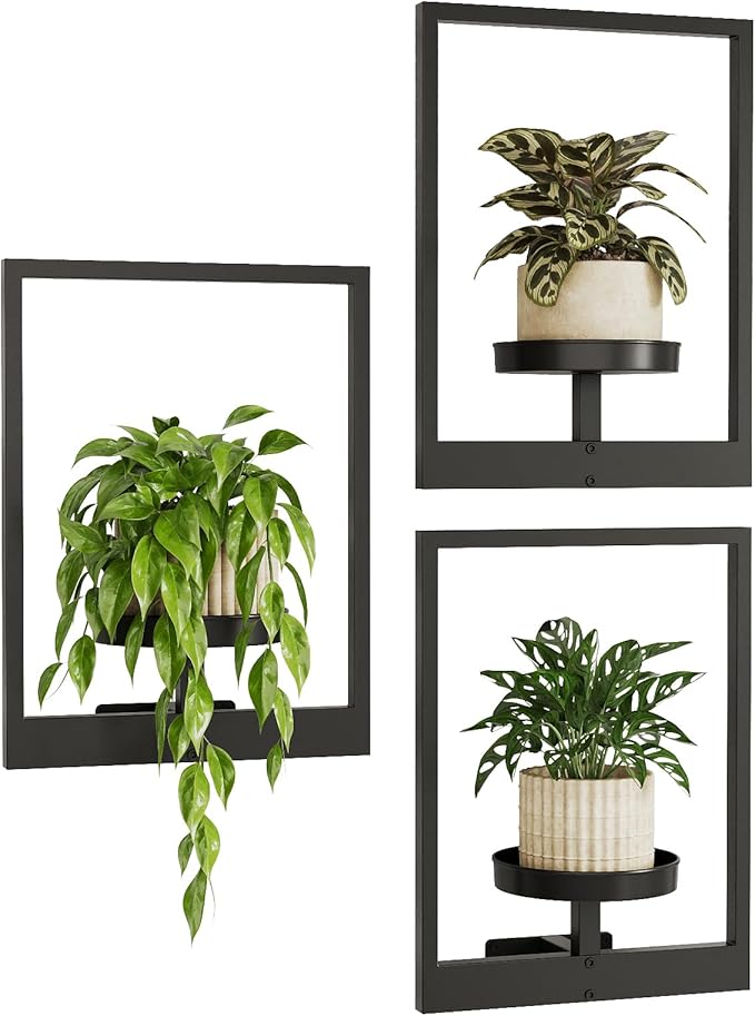 Bamworld Plant Stand Indoor Window Plant Shelves 3 Pack Metal Hanging Plant Stand Picture Frame Wall Planters Window Sill Plant Shelf for Multiple Plants Home Decor Wall Decor (Patent Design)