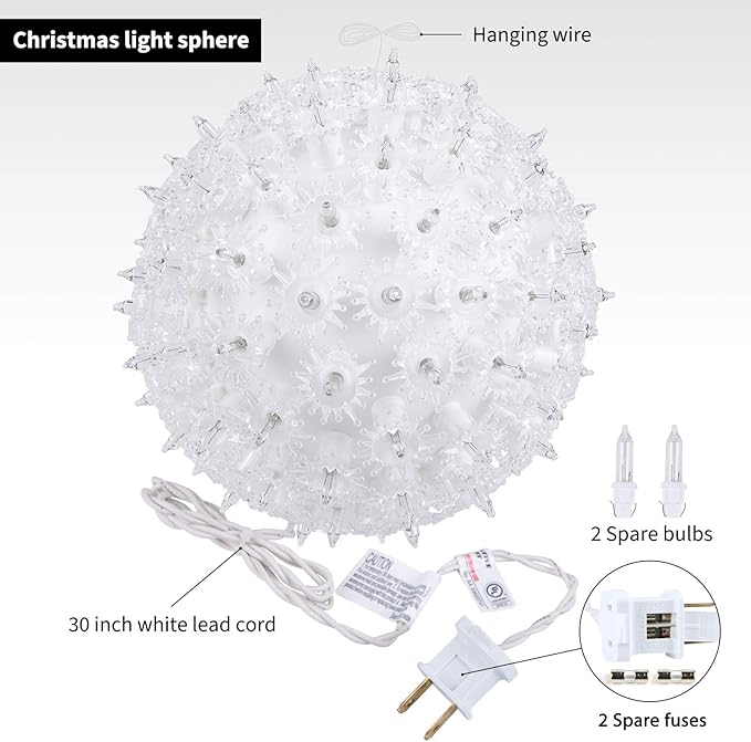 Brightown 6” Christmas Lights Ball Outdoor Sphere Lights 100 Replaceable LED Bulbs Plug in for Xmas Indoor Party Wedding Home Commercial Decorations