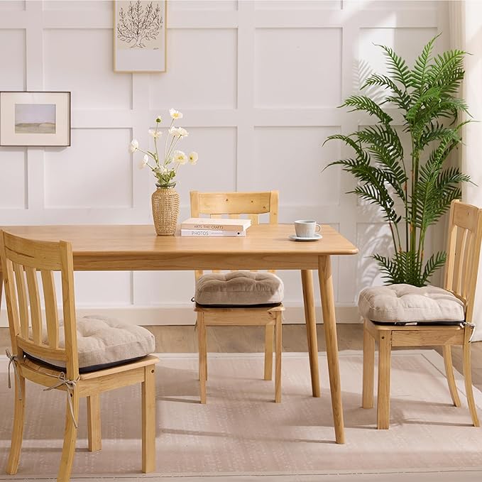 Chair Cushions for Dining Chairs, Dining Chair Cushions, Tufted Indoor Chair Pads with Ties & Non Slip Backing, Seat Cushions for Kitchen Chairs 16.5” x 16.5” x 3.5”, Set of 2, Beige