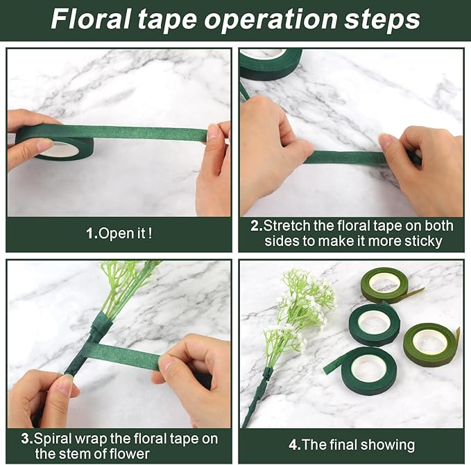 DSUWAZU Floral Tape and Wire Arrangement Tools Kit, Green Tape, Boutonniere Pin for Bouquet Stem Wrap, Florist and Wreath Making Supplies