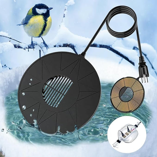 Bird Bath Heater Pond Heater 70W Shallow Water Pond deicer Energy-Saving, thermostatically Controlled Winter Outdoor with a Protective Socket Cover (Single ice Melter)