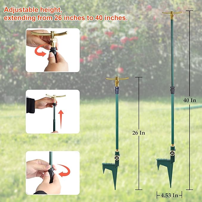 ATDAWN 3-Arm Garden Sprinkler, High-Rise Lawn Sprinkler, 360 Degree Rotation Garden Water Sprinklers, Lawn Irrigation System, Gardening Watering System, Large Area Coverage