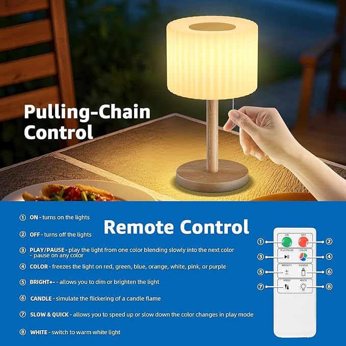 FUYO Outdoor Battery Operated Table Lamp with 8 Colors Dimmable Portable Wireless Table Lamp USB-Charging Night Light Lamp for Outdoor Garden Bedroom Camping Easter Decoration