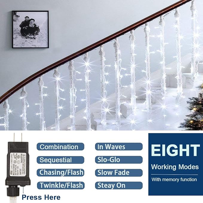 Decute 800 LED 272FT Christmas String Lights 8 Modes with Timer Function, Waterproof Twinkle Fairy Lights for Christmas Tree Party Wedding Yard Garden Outdoor Indoor Decorations, Cool White