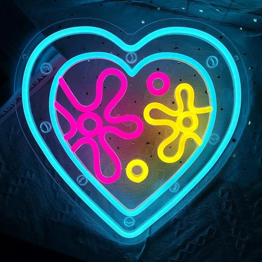 Cartoon Sea Wolrd Neon Lights Ocean World Porthole Neon Signs Heart Shaped Porthole Neon Light Up Sign Led Ocean Neon Sign for Bedroom Birthday Gifts for Kids USB Powered,Size13.5 * 12.5inch(JWD026)