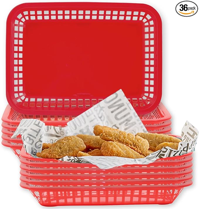 TableCraft C1077R, Cash and Carry Grande Basket, Red, Platter Food Basket, Durable Design, Ideal for Serving and Display, Versatile Use, Pack of 12, Vibrant Red Color