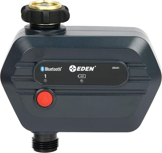 Eden 25441 1-Zone Bluetooth Water Timer for Smart Irrigation - Remote Control via App, Customizable Scheduling, and Water Delay Setting