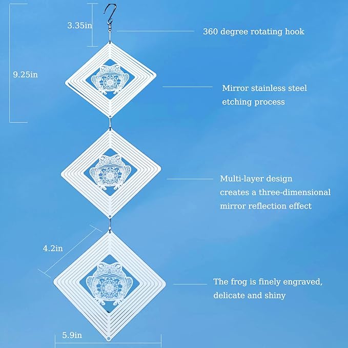 Bird Deterrents for Outside, Reflective Stainless Steel Bird Scare, Frog Wind Spinners Outdoor Garden Decor, Bird Scare Devices to Keep Woodpeckers, Pigeons Away from Your House, Patio, Orchards