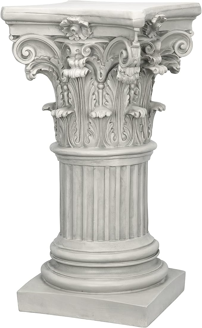 Design Toscano Corinthian Pedestal Column Plant Stand, Medium 29 Inch Tall, Cast Stone Resin, Antique Stone Finish