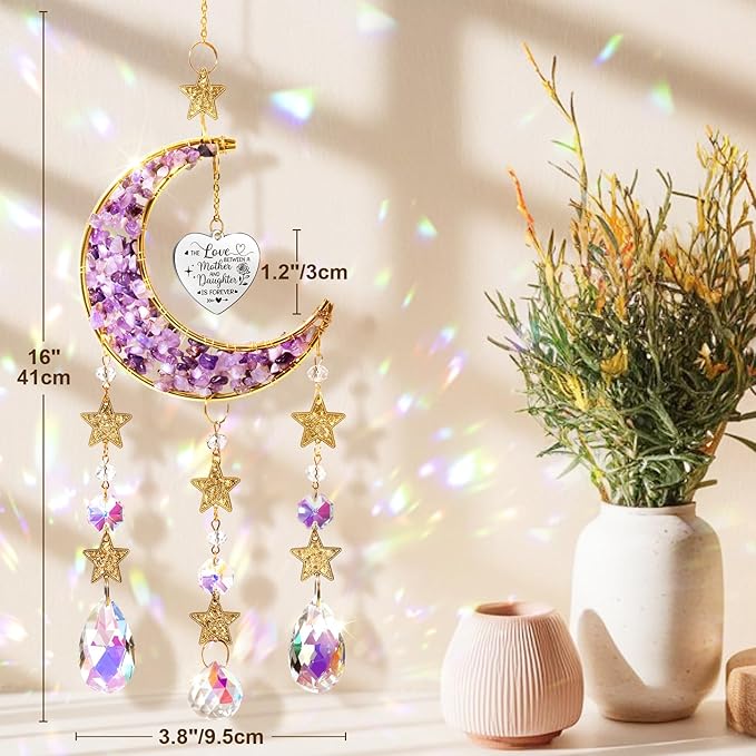 Best Mom Gifts, from Daughter Kids, Mom Birthday Gifts for Mother-in-Law Christmas Mom Gift-Mom Moon Crystal Suncatcher for Indoor Window Hanging Decor New Mom Gifts for Women Wife