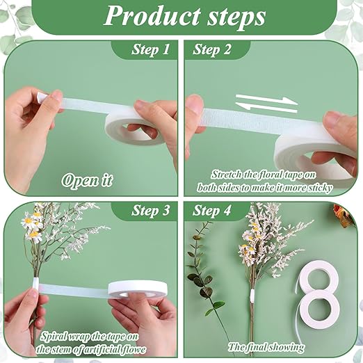 Phinus 9 Rolls Floral Tape, 1/2 Inch x 30 Yard Flower Tape, Green Floral Tape for Floral Crafts Supply, Bouquet Stem Wrapping, Wedding Bouquet (White)