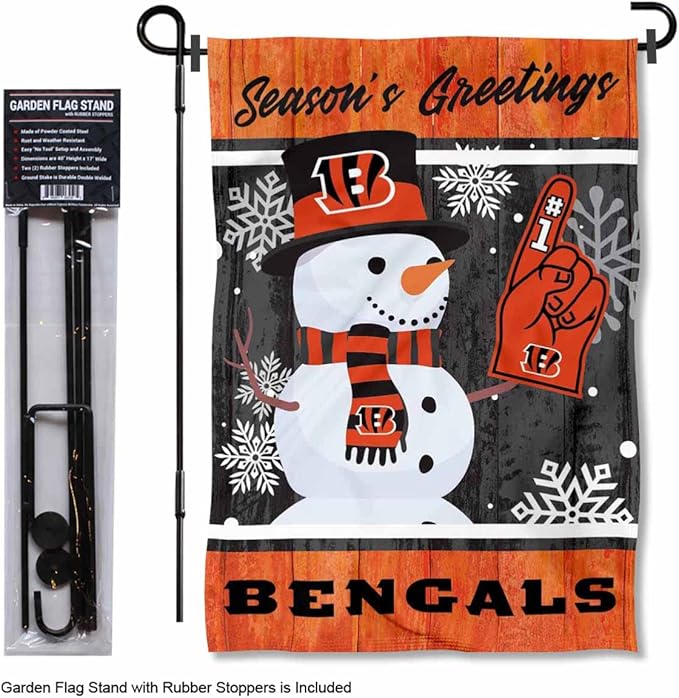 Cincinnati Bengals Holiday Snowman Garden Flag and Flagpole Mount