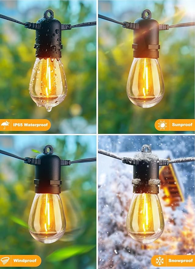 Brightown Outdoor String Lights 35FT with 10+1 Shatterproof Edison Bulbs, Waterproof Hanging Patio Lights Outside for Backyard Deck Garden Party Xmas Decor, 2700K