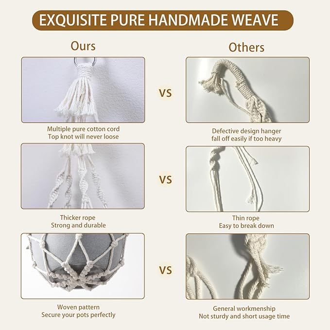 Artilady Macrame Plant Hanger Large Hanging Planter for Indoor Plants Holder White Cotton Rope Hanging Plant Basket Handmade Outdoor Window Boho Plant Wall Decor