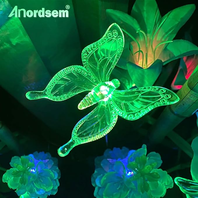 Anordsem Solar Garden Lights Outdoor: 3 Waterproof PVC Insect Light Heads - Changeable Color LED Stake for Homeowners Patio Decoration - Gardening Gifts for Garden Enthusiasts